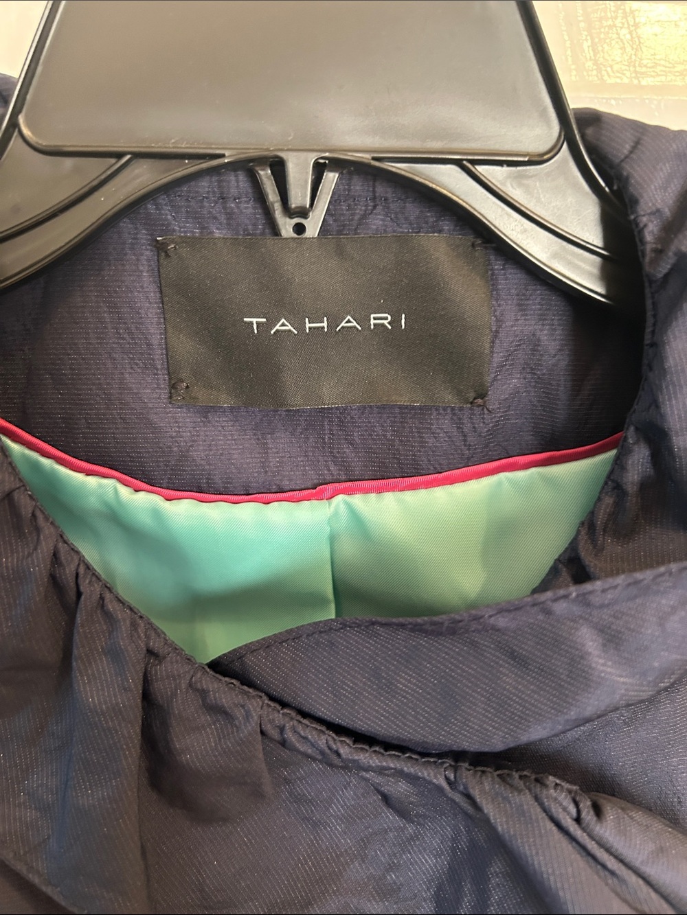 Tahari Navy Ruffle-Front Belted Utility Jacket - Picture 2 of 11